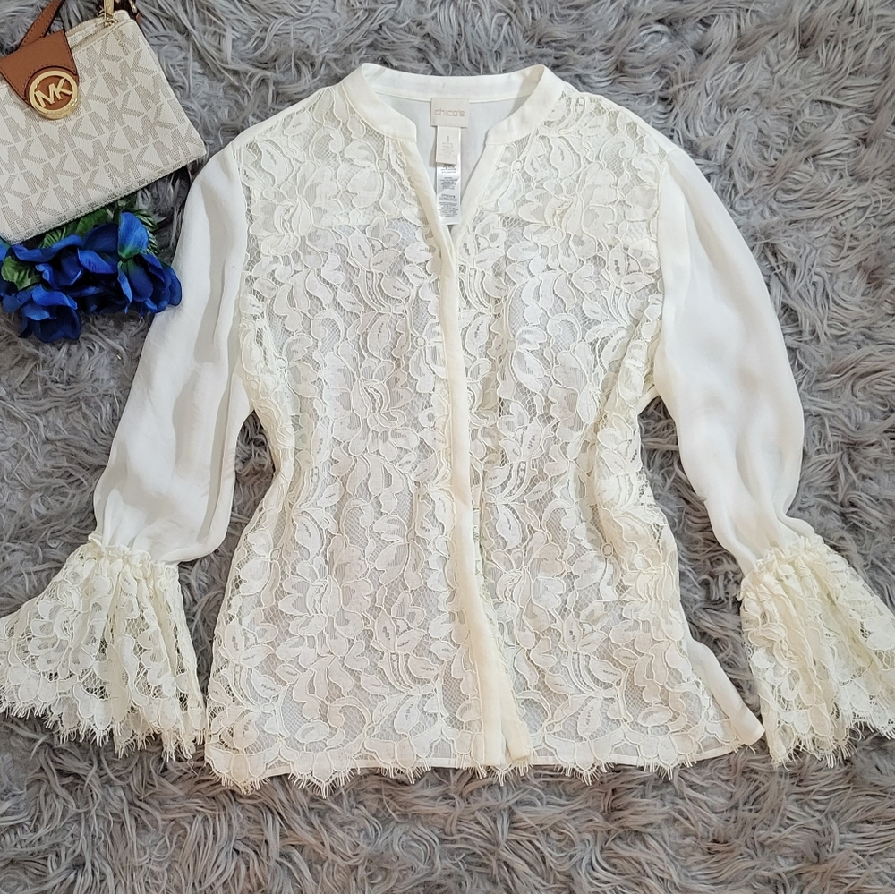 Chicos Button Up Lace Top